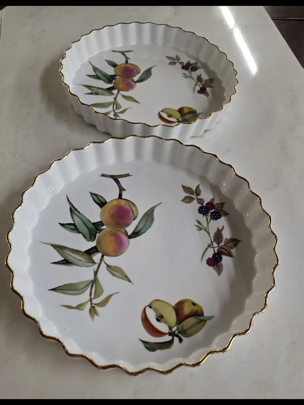 Two Royal Worcester Quiche Tart Flan Gold Edge Oven To Tableware  Dishes Evesham